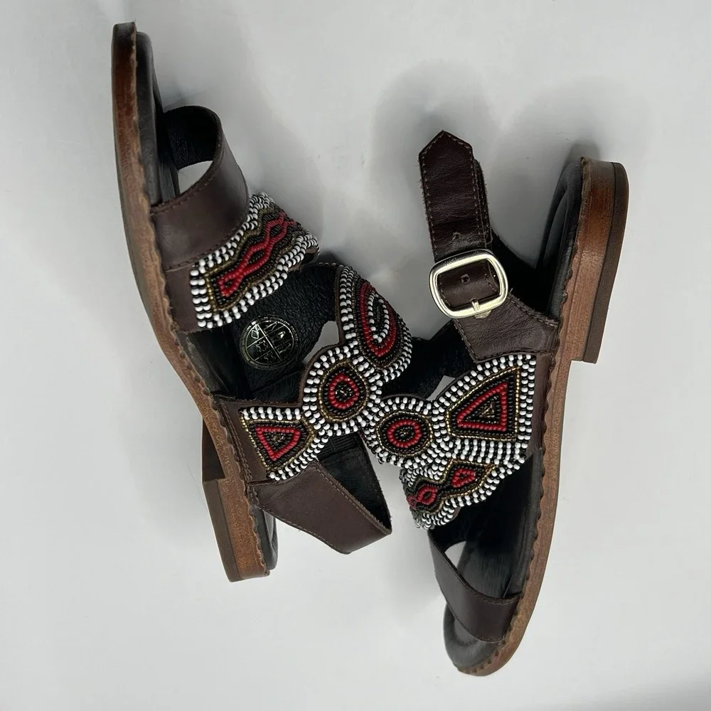 Pikolino‎ Algar Maasai Hand Beaded Sandal EU 35/US 4-5 Brown Multi Tribal Boho